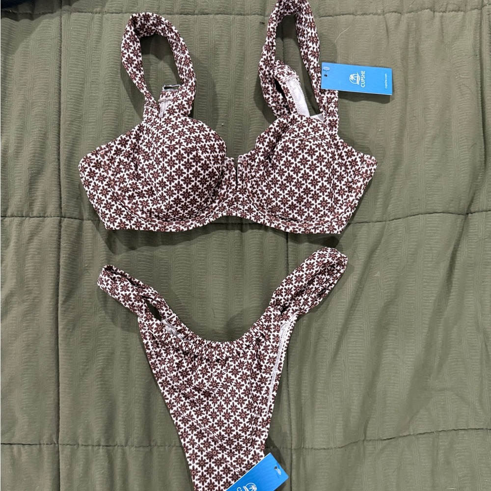 Cupshe Brown and White Patterned Bikini Set